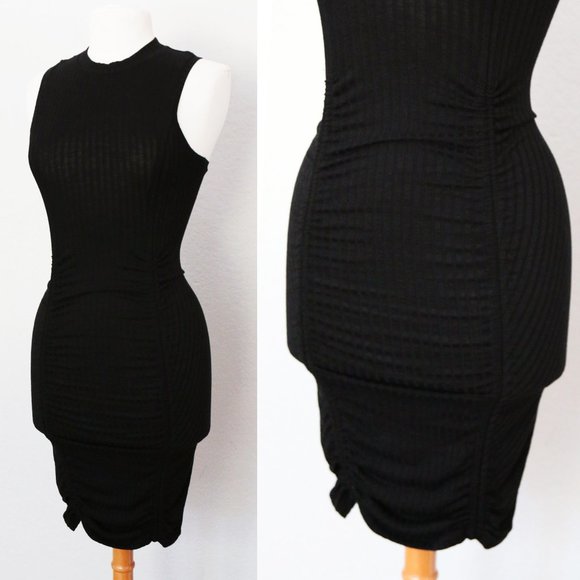 Free People Intimately Black Mock Neck Ribbed Knit Ruched Skirt Mini Dress XS - Picture 8 of 10